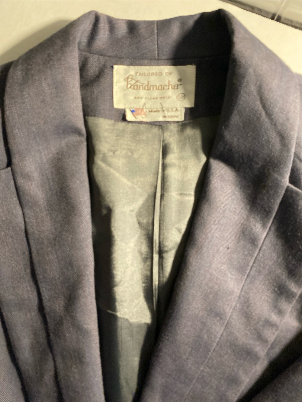 Handmacher Women’s Suit Coat Size 12 Navy Blue Striped Wool VTG
